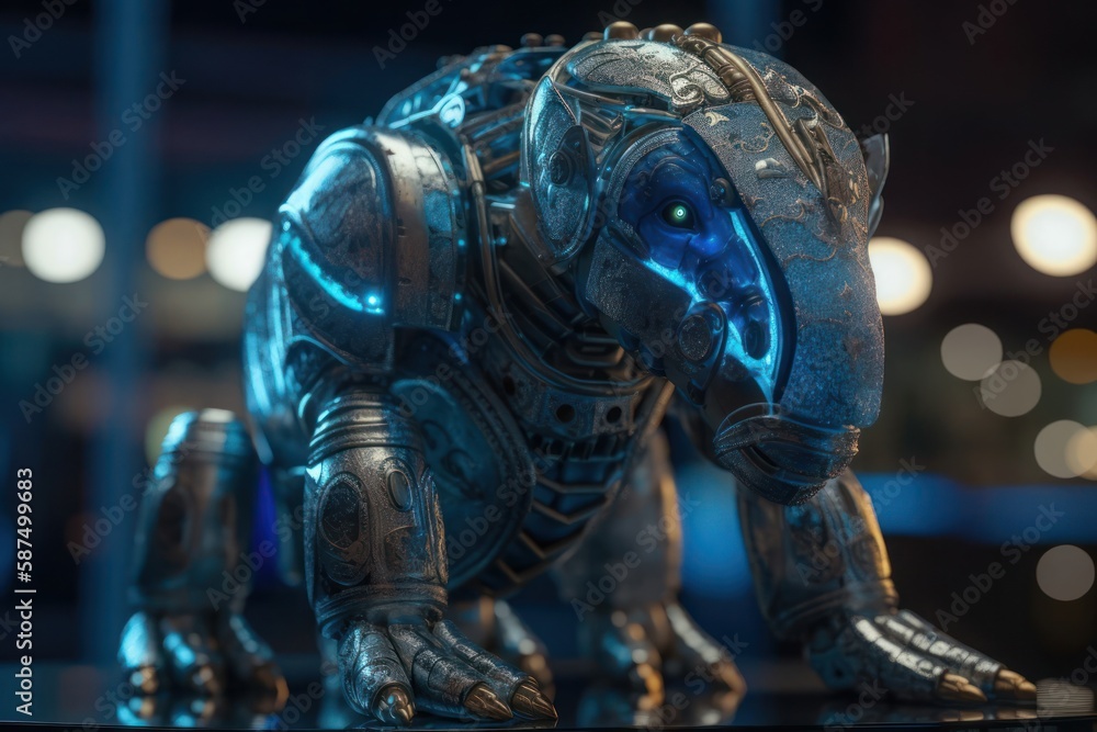 Poster blue walrus mechanized robotic creature design generative ai
