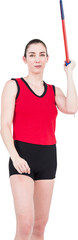 Woman holding javelin while standing