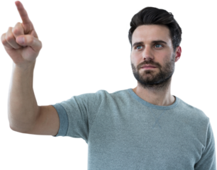 Man touching invisible screen