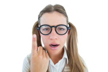 Female geeky hipster looking confused