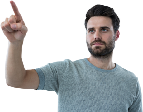 Man touching invisible screen