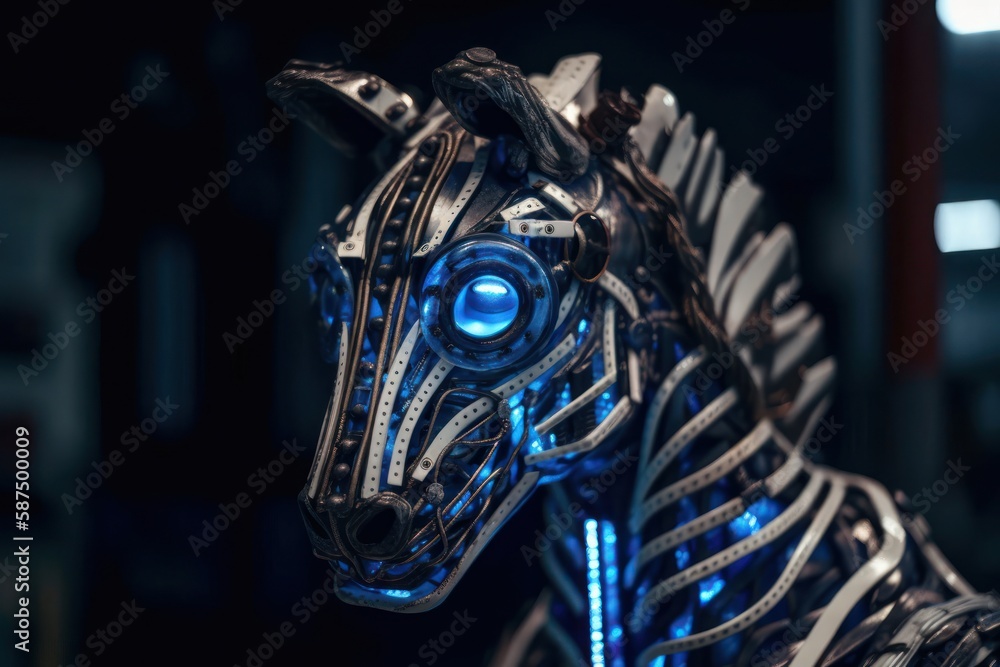 Poster blue zebra cyber robotic creature concept generative ai