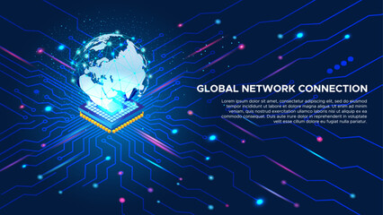 Global network connection CPU vector illustration