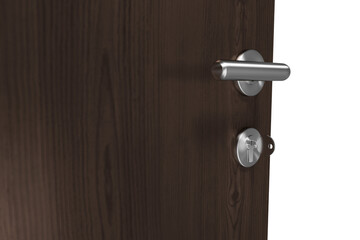 Closeup of brown door with key