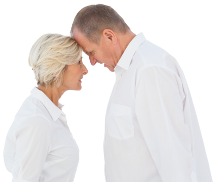 Angry older couple arguing with each other