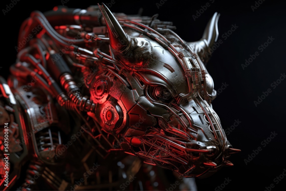 Aufkleber red boar robotic creature with copyspace generative ai