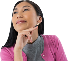 Woman smiling against white background