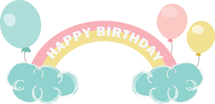 Rainbow and cloud with happy birthday text icon