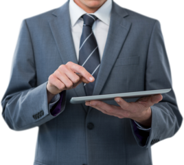 Mid section of businessman using digital tablet