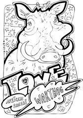 African safari wild animals, vector colouring page for kids and adults. Hand drawn contour line illustration for coloring, One of set collection design for book.