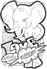 African safari wild animals, vector colouring page for kids and adults. Hand drawn contour line illustration for coloring, One of set collection design for book.