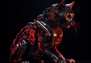 Red Cat Mechanical Robot Portrait Generative AI