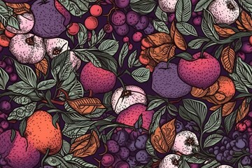 Fototapeta na wymiar variety of colorful fruits on a vibrant purple background. Generative AI