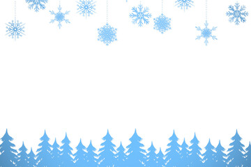 Snowflakes and fir trees in blue