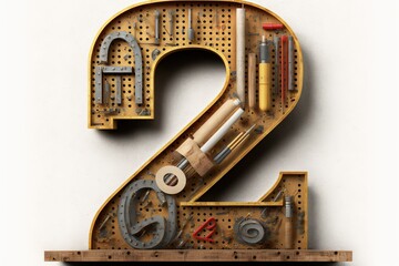 Number 2 two. Alphabet from the tools on the metal pegboard isolated generative ai