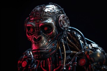 Red Chimpanzee Futuristic Robotic Creature With Copyspace Generative AI