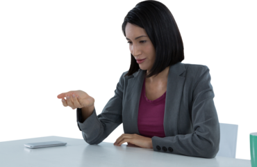 Businesswoman pretending to hold invisible object