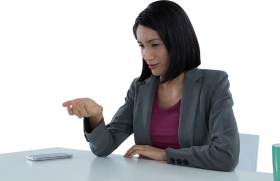 Businesswoman pretending to hold invisible object