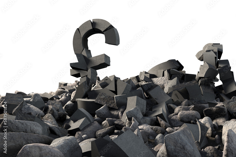 Poster 3d image of various damaged signs with rocks