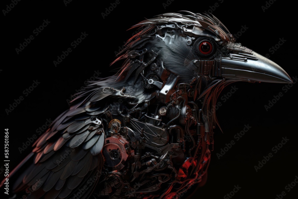 Aufkleber red crow robot portrait generative ai