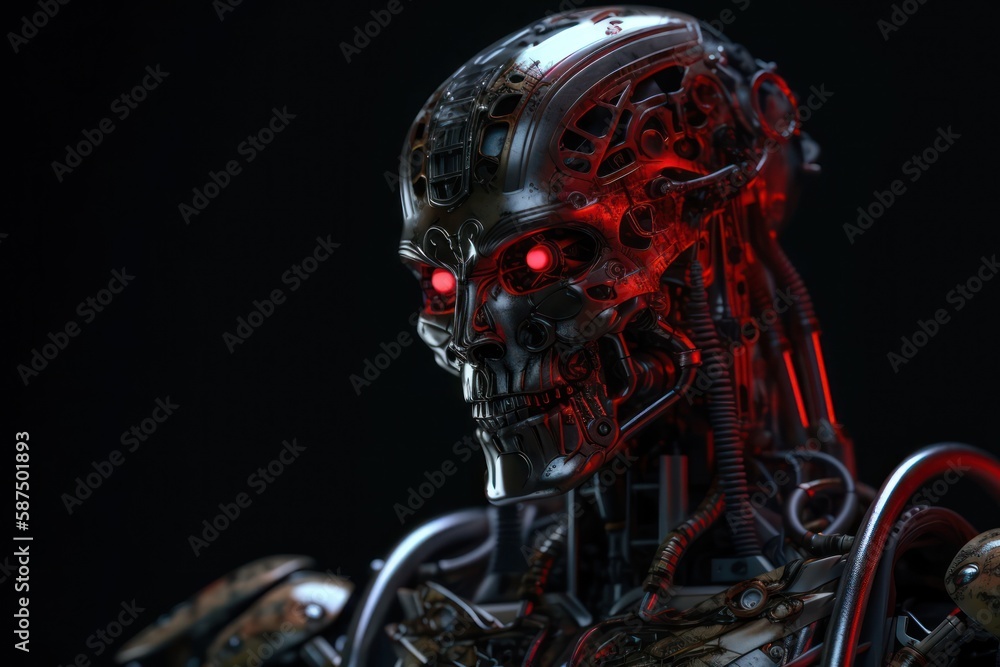 Aufkleber red cyberpunk robot futuristic robotic creature portrait generative ai