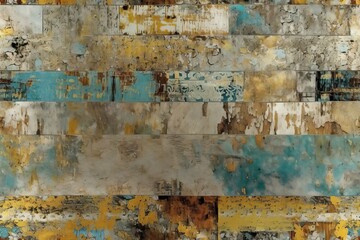 abstract painting featuring blue, yellow, and brown colors. Generative AI