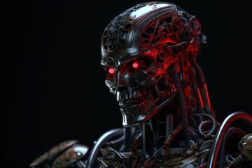 Red Cyberpunk Robot Futuristic Robotic Creature Portrait Generative AI