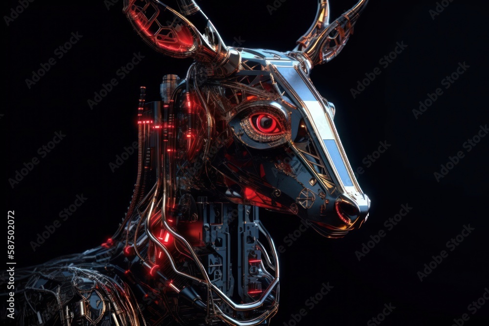 Aufkleber red deer futuristic robot with copyspace generative ai
