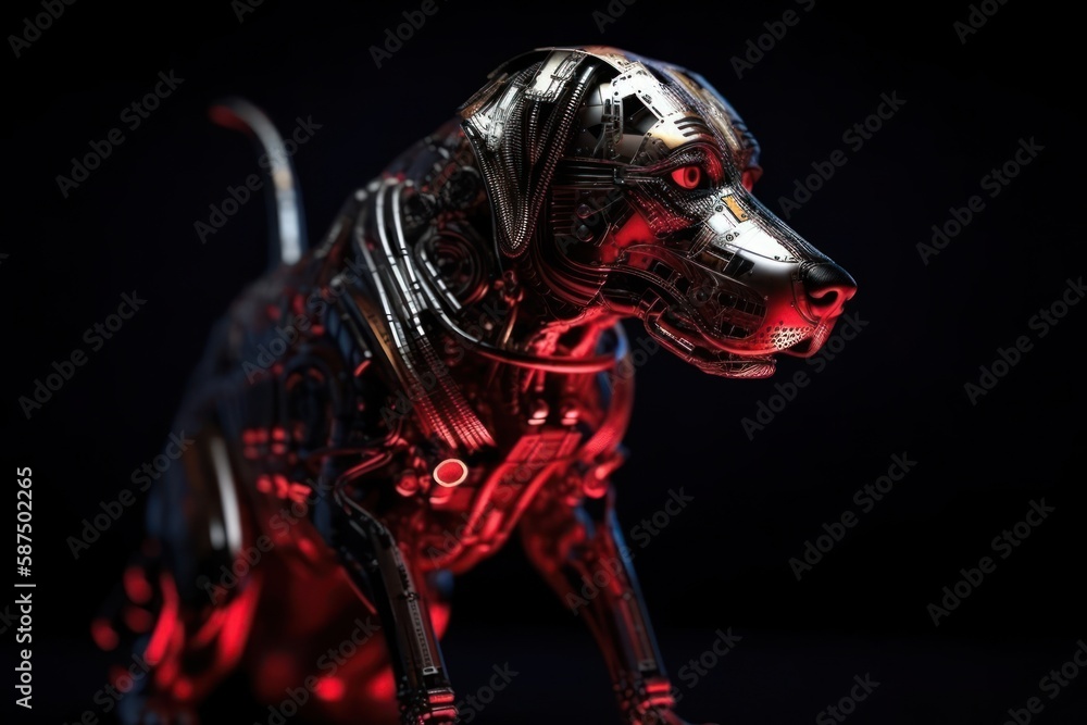 Aufkleber red dog robot with copyspace generative ai