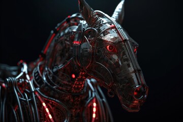 Fototapeta premium Red Donkey Mechanical Robotic Creature With Copyspace Generative AI