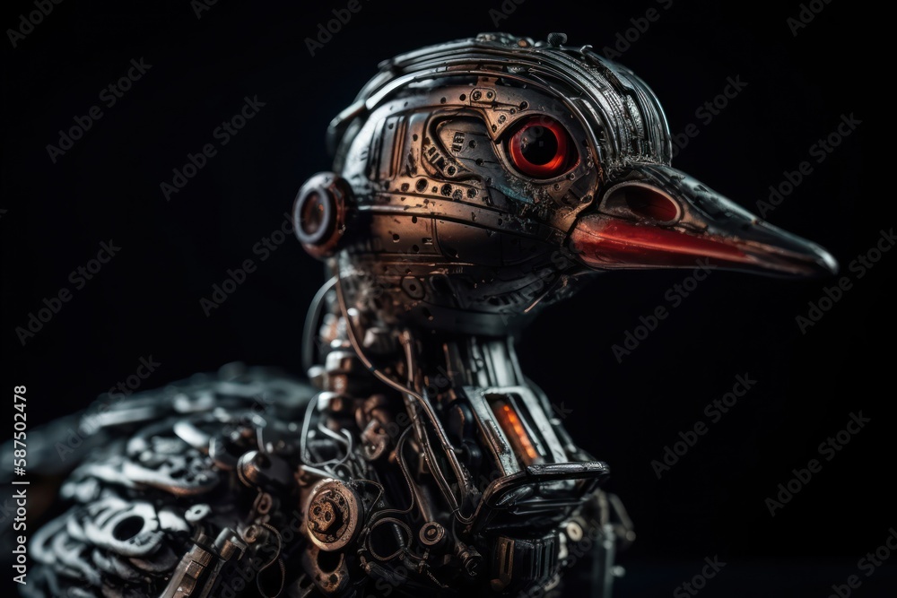Poster red duck electronic robot with copyspace generative ai
