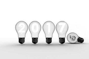 Light bulbs with 2017 over white background