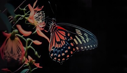 Obraz na płótnie Canvas Beautiful butterfly on flower . Creative illustration. (Ai Generate)