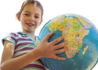 Cute little girl holding globe