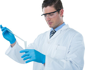 Doctor in medical gloves filling the test tube