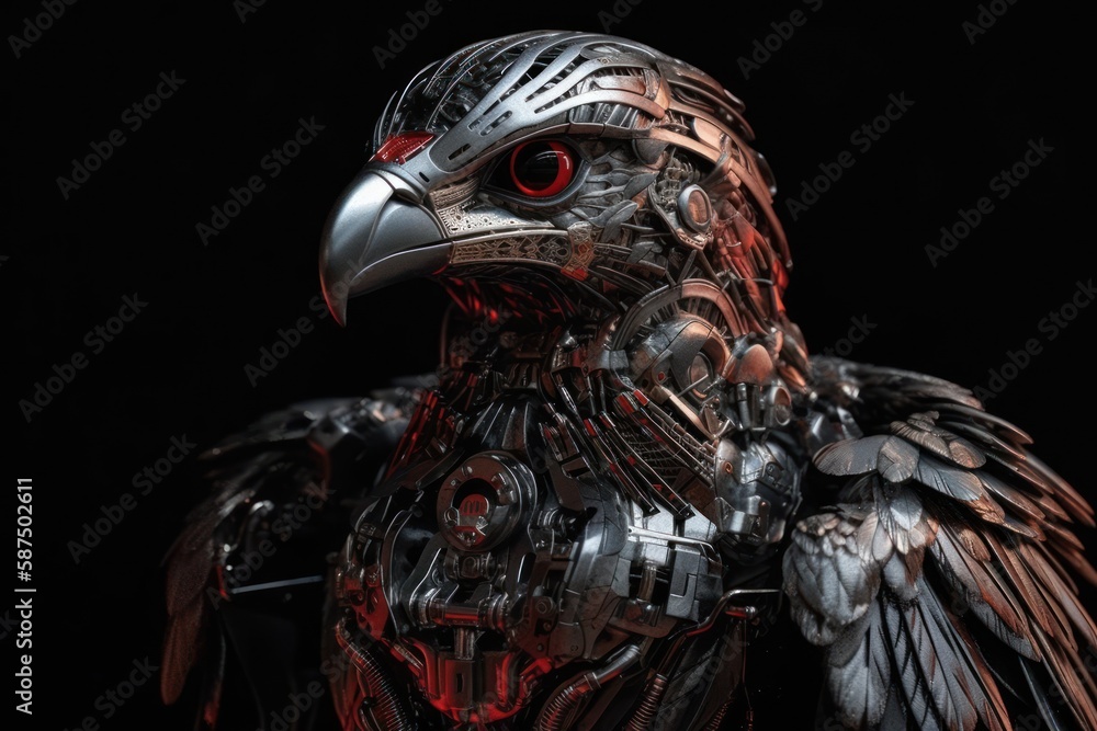 Poster red eagle mechanical robotic creature portrait generative ai