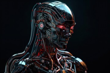 Red Female Mechanical Robot With Copyspace Generative AI