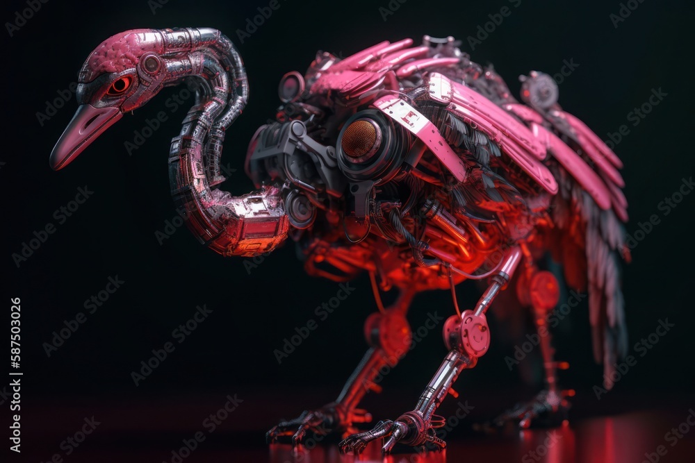 Aufkleber red flamingo robot with copyspace generative ai