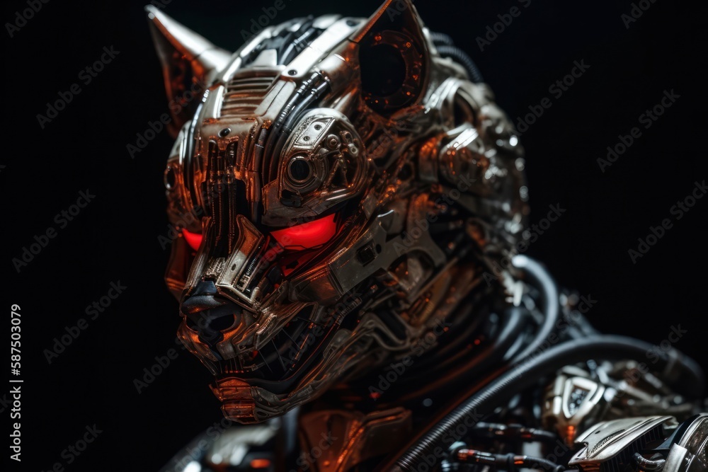 Poster red fox electronic robotic creature with copyspace generative ai