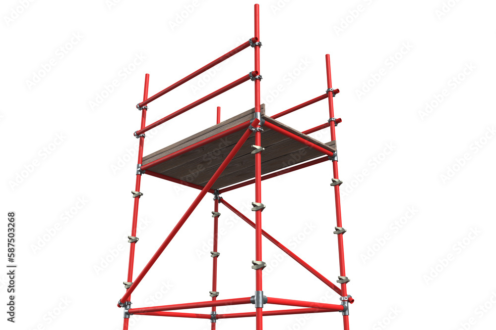 Poster three dimensional image of red scaffolding