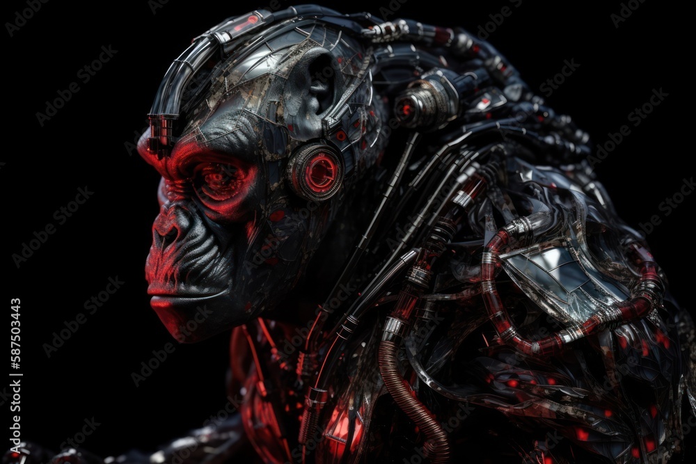 Poster red gorilla mechanical robot portrait generative ai