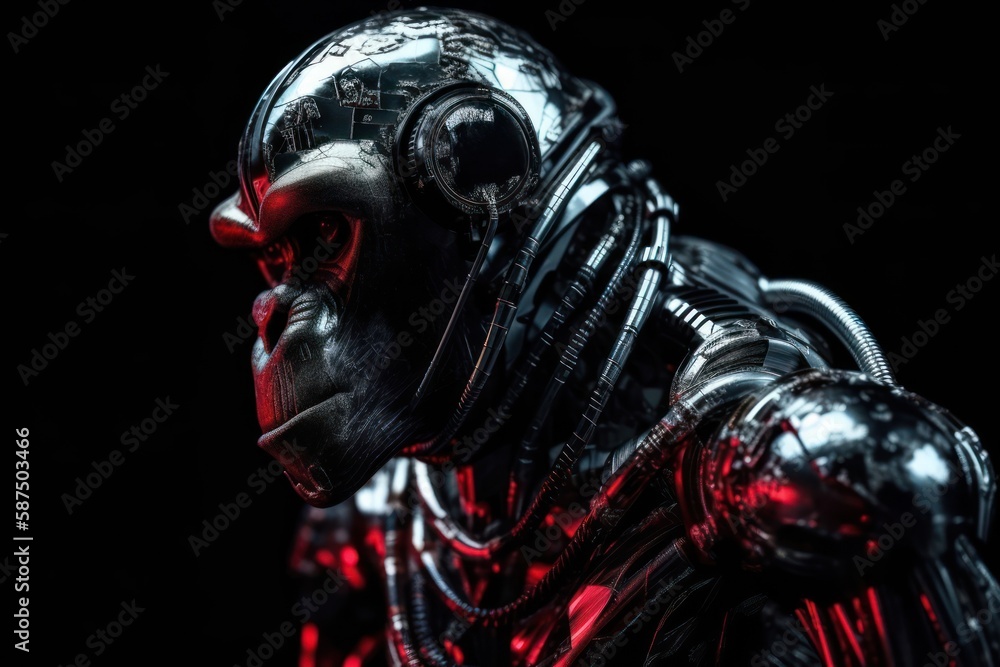 Poster red gorilla mechanical robot with copyspace generative ai