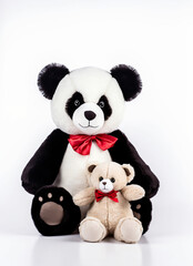 A cute adorable black and white panda holding a cute teddy bear, mothers day card.