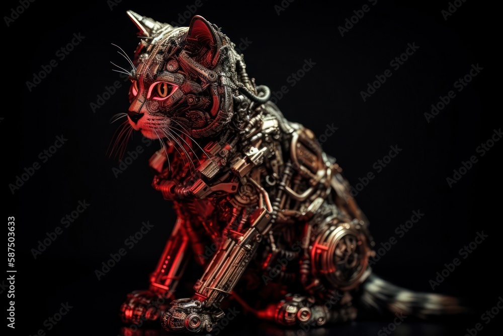 Poster red kitten robotic creature portrait generative ai