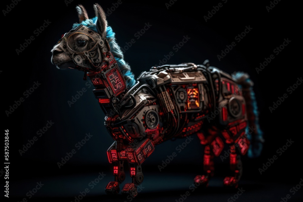Poster red llama electronic robot portrait generative ai