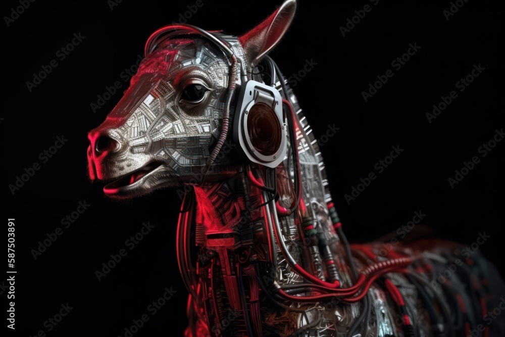 Aufkleber red llama mechanical robot with copyspace generative ai