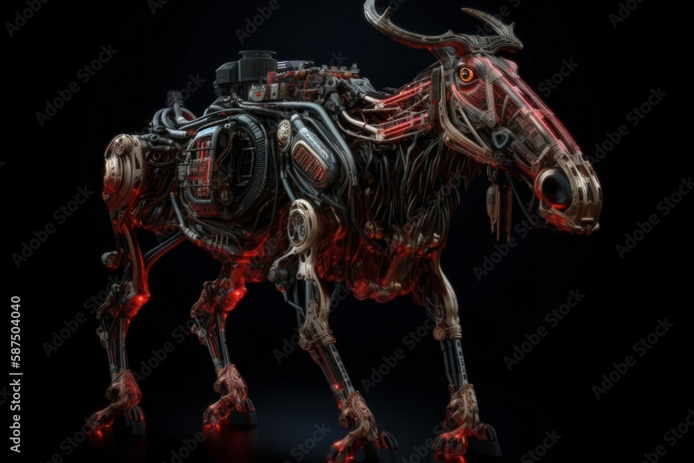 Poster red moose futuristic robot with copyspace generative ai