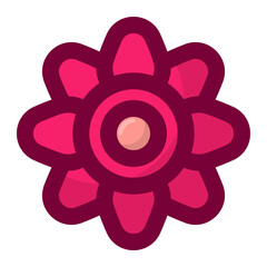 Geometric flower design element shapes pink color. Figures, stars, spiral flower and circles no background
