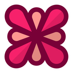 Geometric flower design element shapes pink color. Figures, stars, spiral flower and circles no background