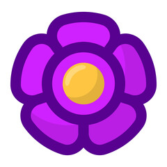 Geometric flower design element shapes purple color. Figures, stars, spiral flower and circles no background